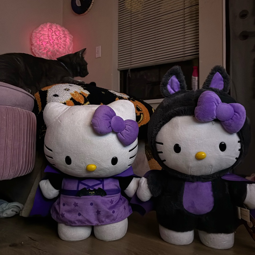 Hello Kitty Plush Dolls in Purple and Black Outfits